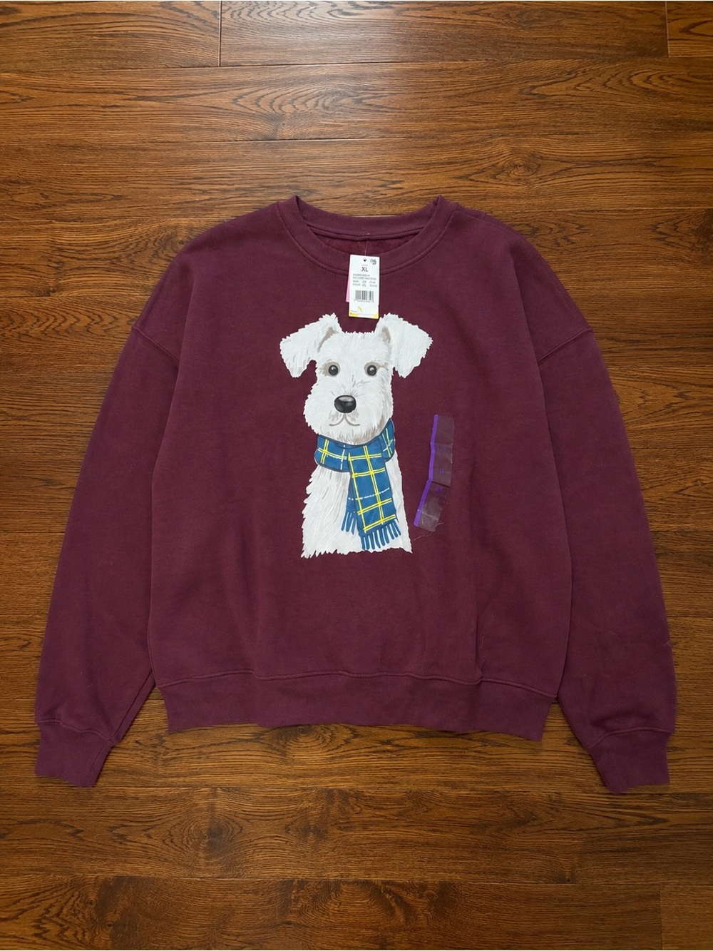 Zoe + Liv Plum Sweatshirt with White Dog Graphic Sz XL NWT